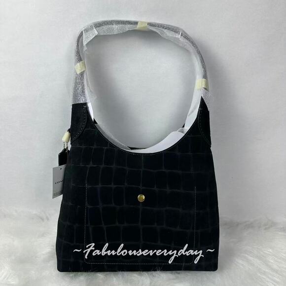Coach Handbags - Coach Brooklyn shoulder bag 28 Crocodile-embossed Suede/Brass/black CCJ00 NWT